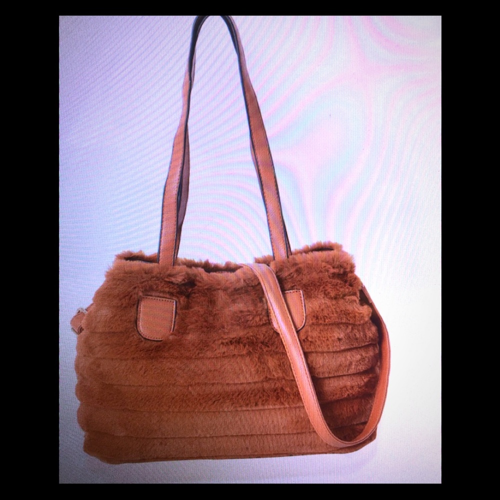 STUNNING CAMEL COLOR RABBIT FUR PURSE fauxfur